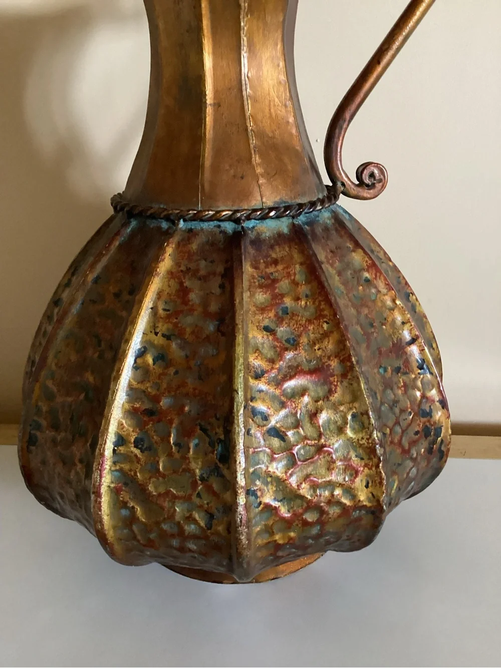 Copper-Tone Hammered Decorative Pitcher Vase - Copper Color